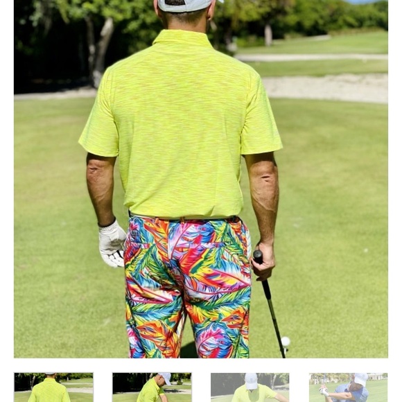 HRESKI Radiant Tropical Neon Feathers Performance Golf Shorts Size 36 - Picture 4 of 5